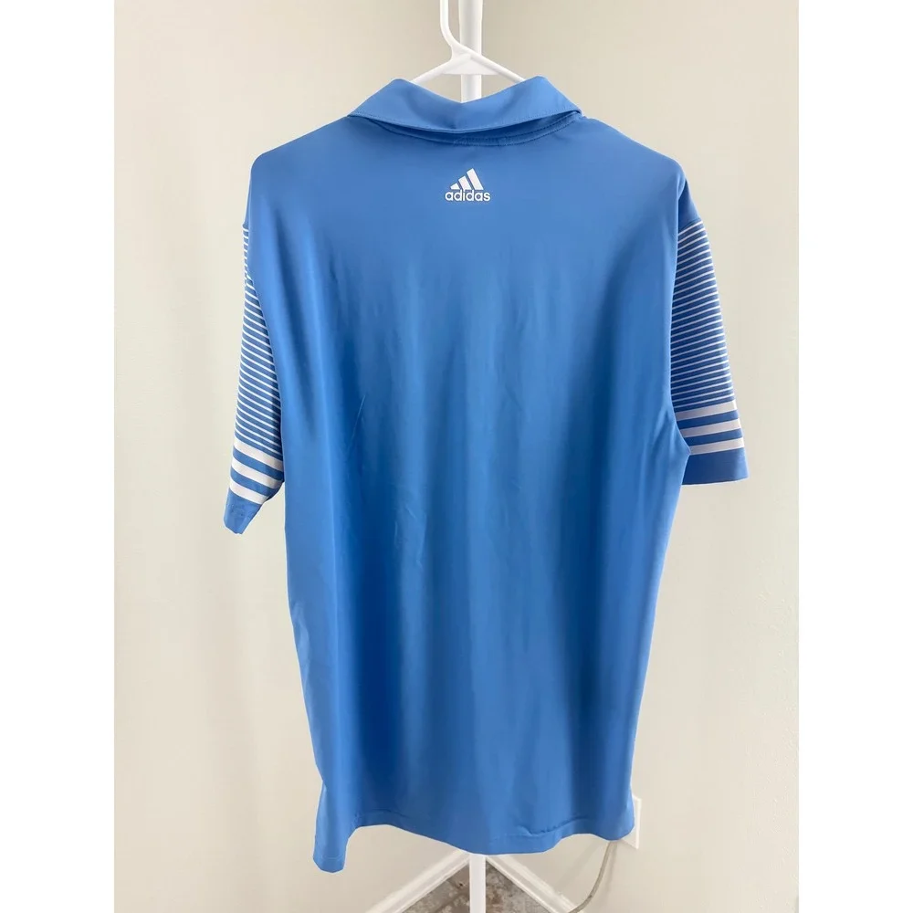 Adidas Golf Mens Blue Striped Sleeve Performance Polo Shirt Size Medium